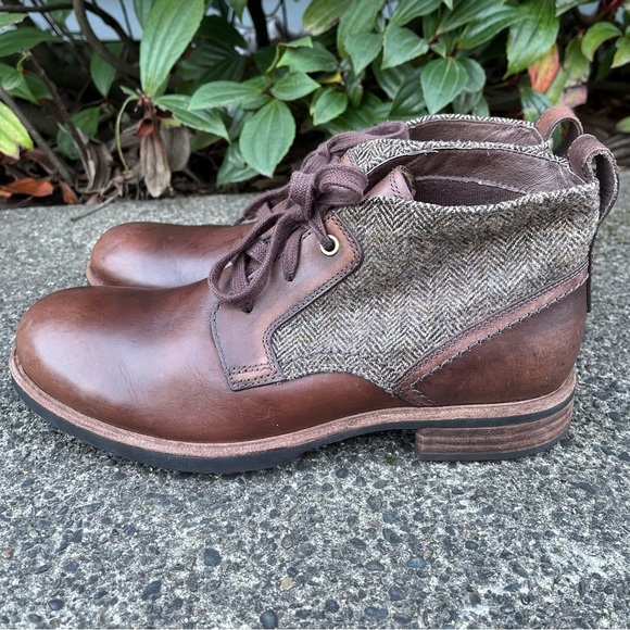 UGG Mens Brown Leather Brompton Grizzy Tweed Lace Up Chukka Boots - Picture 4 of 7